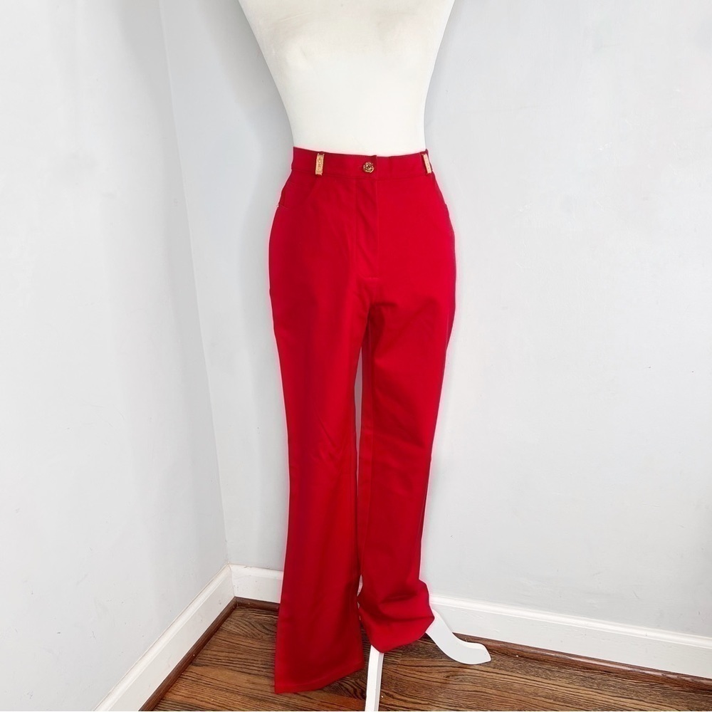 St. John Red High Waisted Straight Leg Jeans Pants 8 - Picture 1 of 7